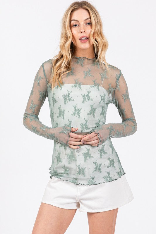 Sage Lace Top