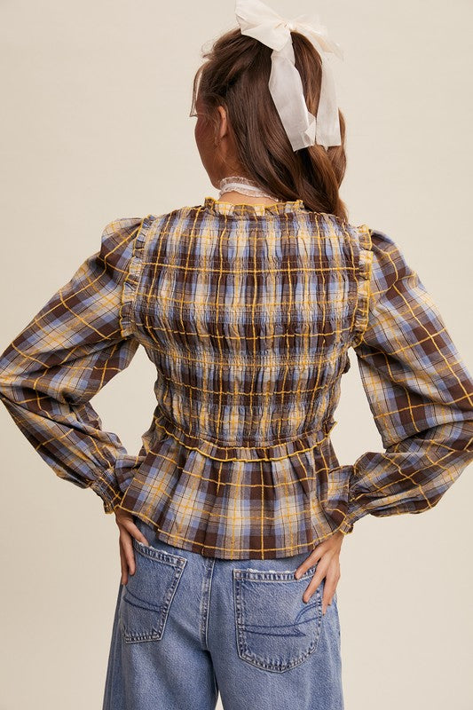 Plaid Bow Blouse