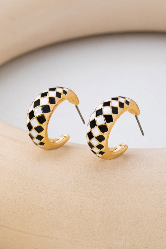 Checkered Hoop Earring