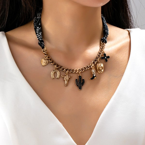 Black Charm Scarf Necklace