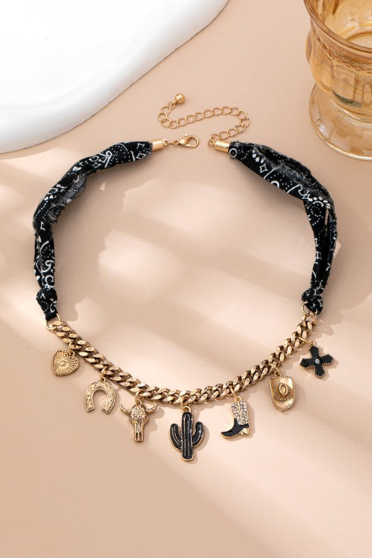Black Charm Scarf Necklace