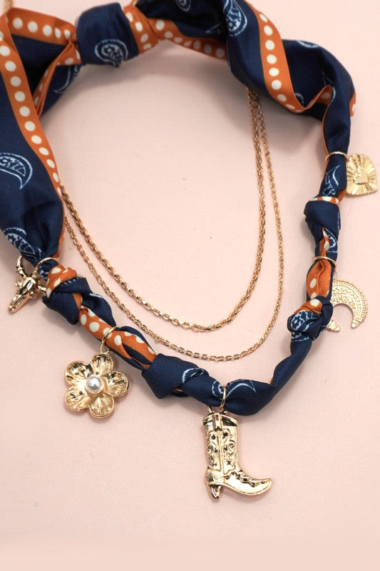 Navy Blue Scarf Necklace