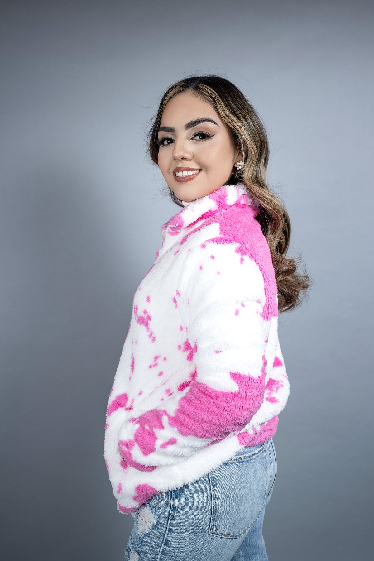 Pink Cow Print Pullover
