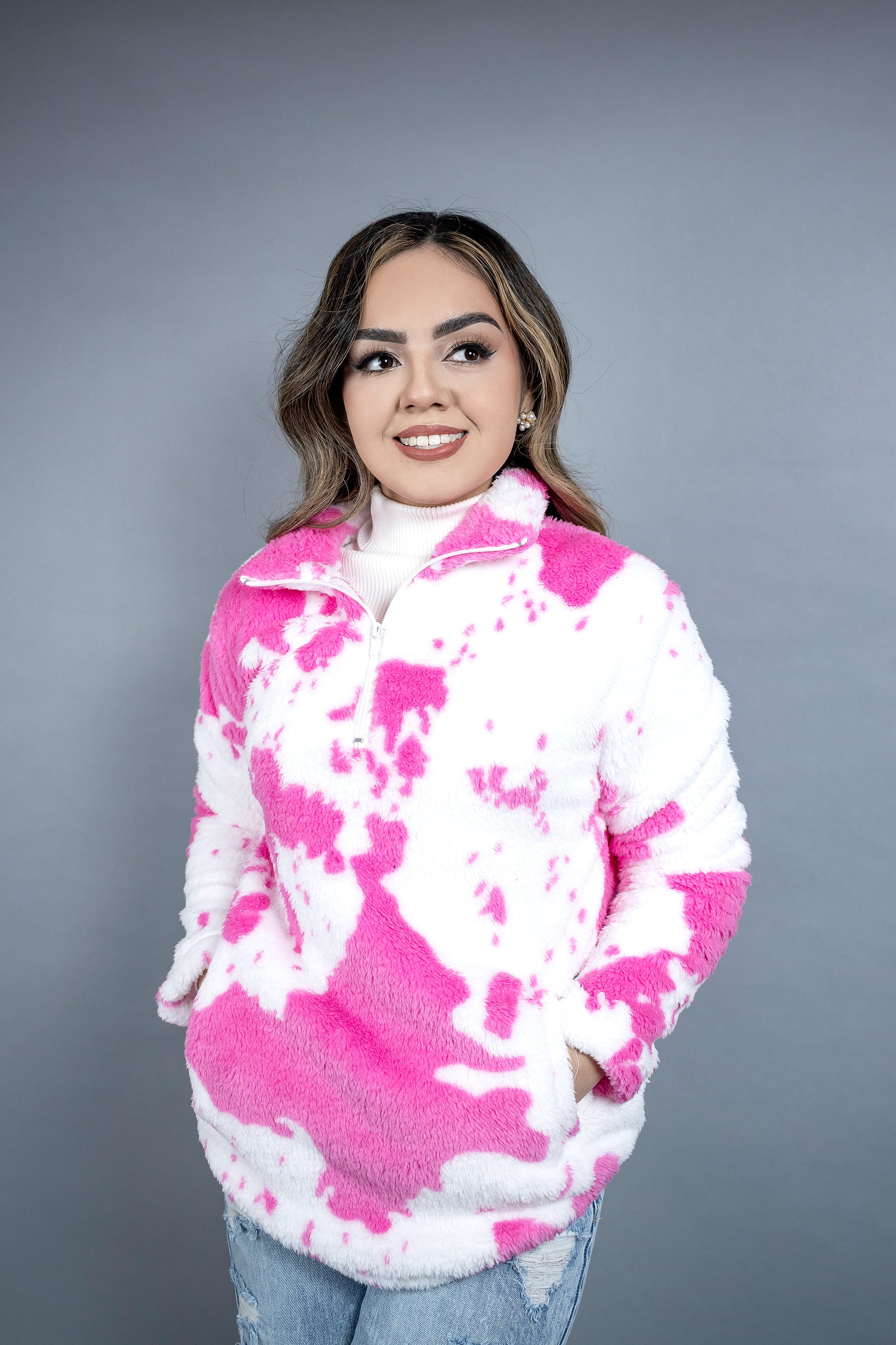 Pink Cow Print Pullover