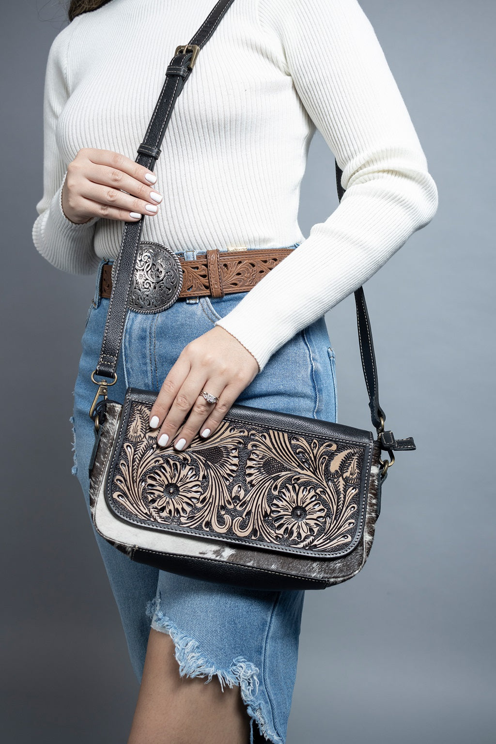 Black Hand-Tooled Bag