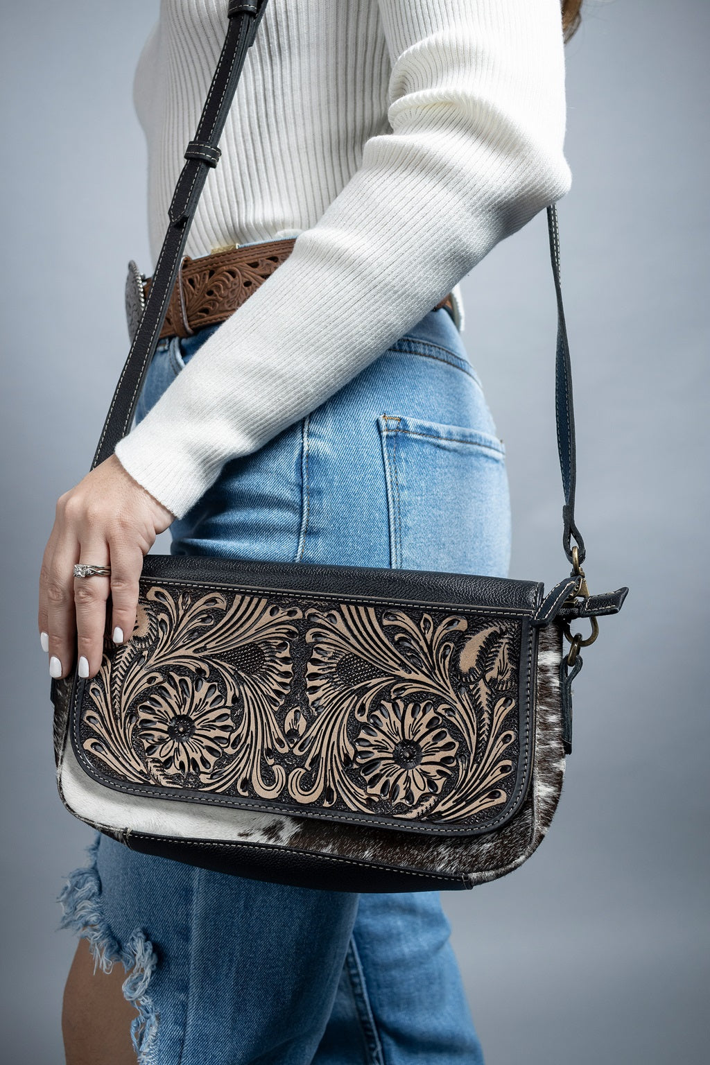 Black Hand-Tooled Bag