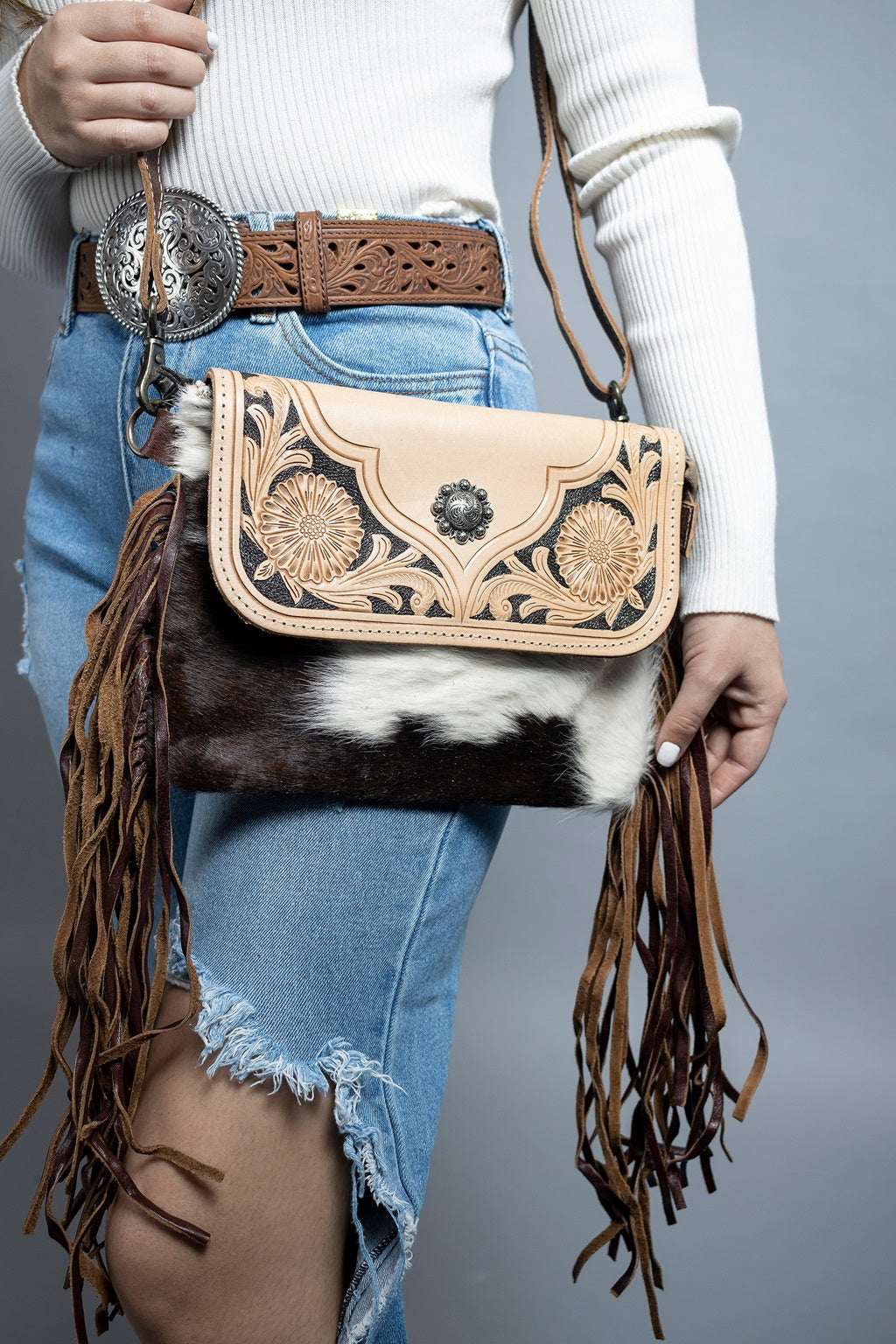 Black Cowhide Hand-Tooled Bag